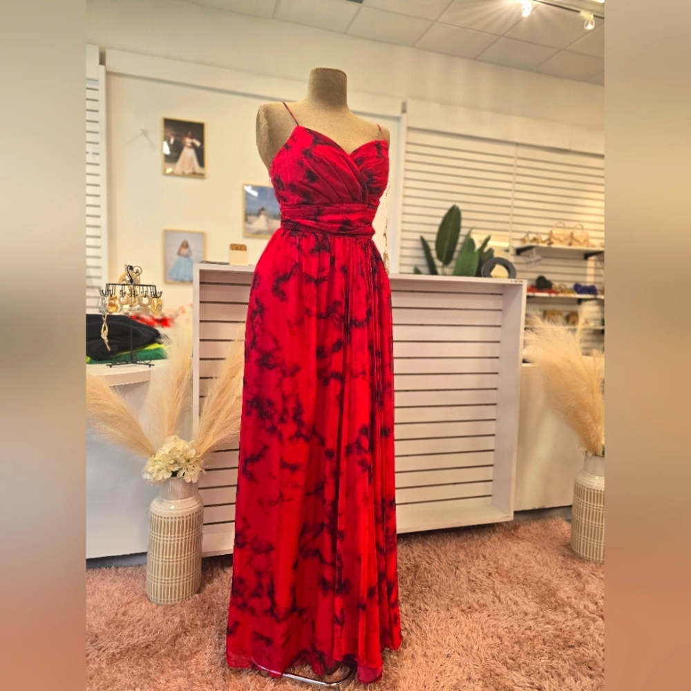 Chivon corset back with slit dress